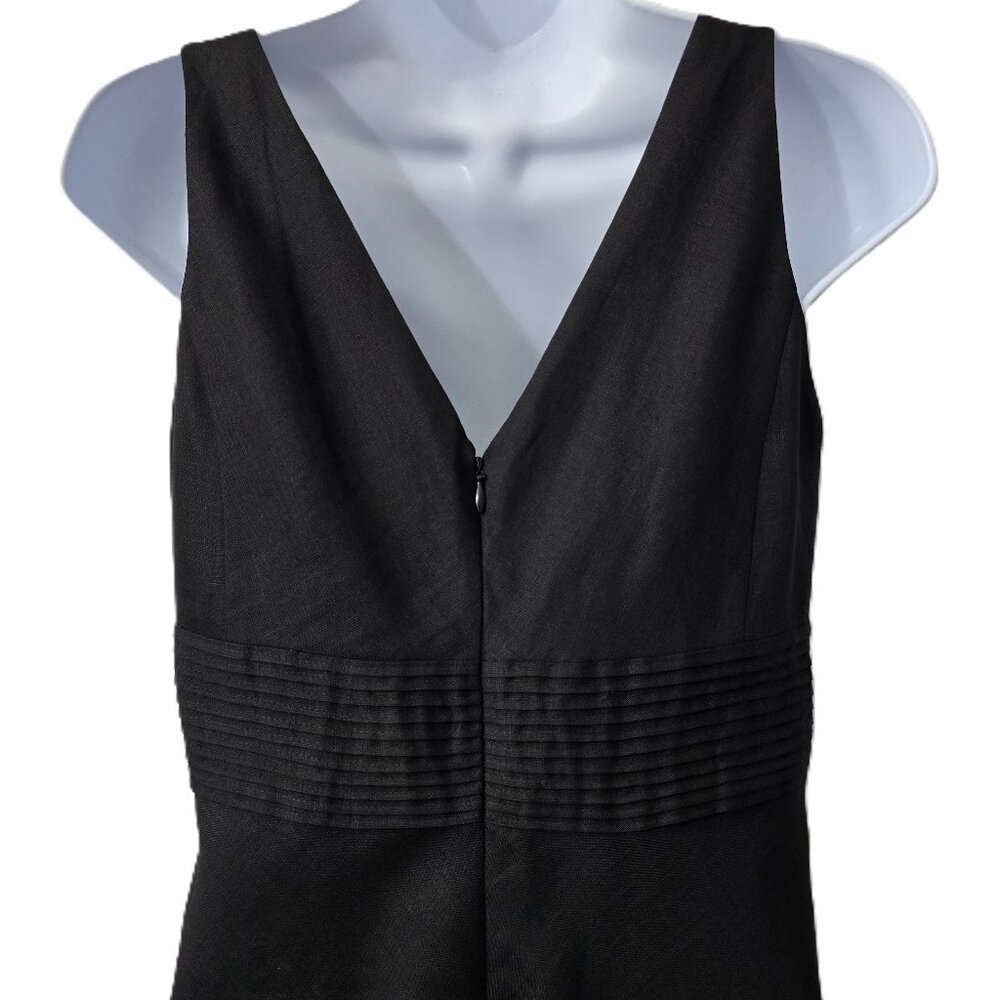J Crew Linen Dress 2 XS Fit Flare Fully Lined V Neck Black Wedding Party LBD - Picture 4 of 7